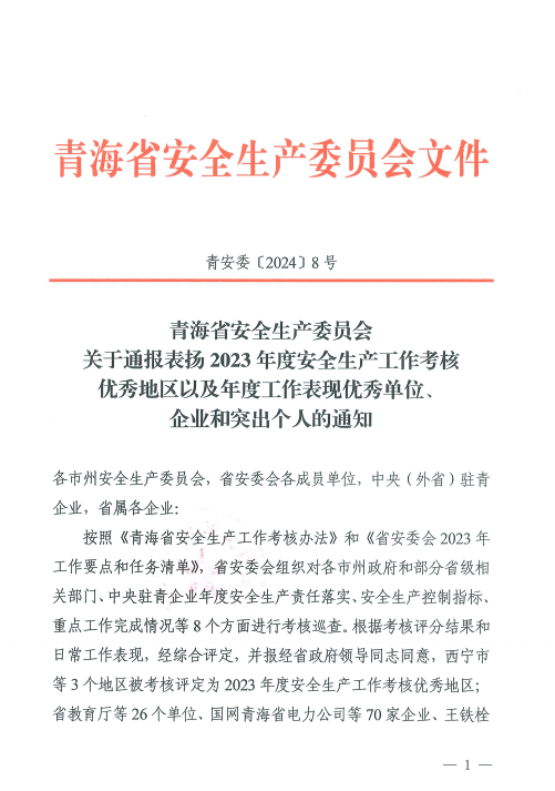 喜報！2023年度安全生產(chǎn)工作優(yōu)秀企業(yè)和突出個人名單揭曉！